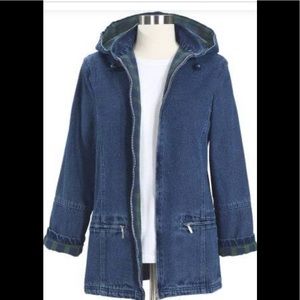 Plaid Lined Jean Jacket w/ Hood